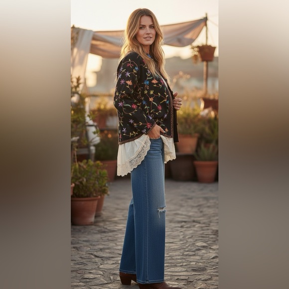 Vintage Colorful Embroidered Floral Black Jacket - Picture 3 of 7